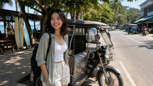 Tricycle and local road scene for how to get around La Union