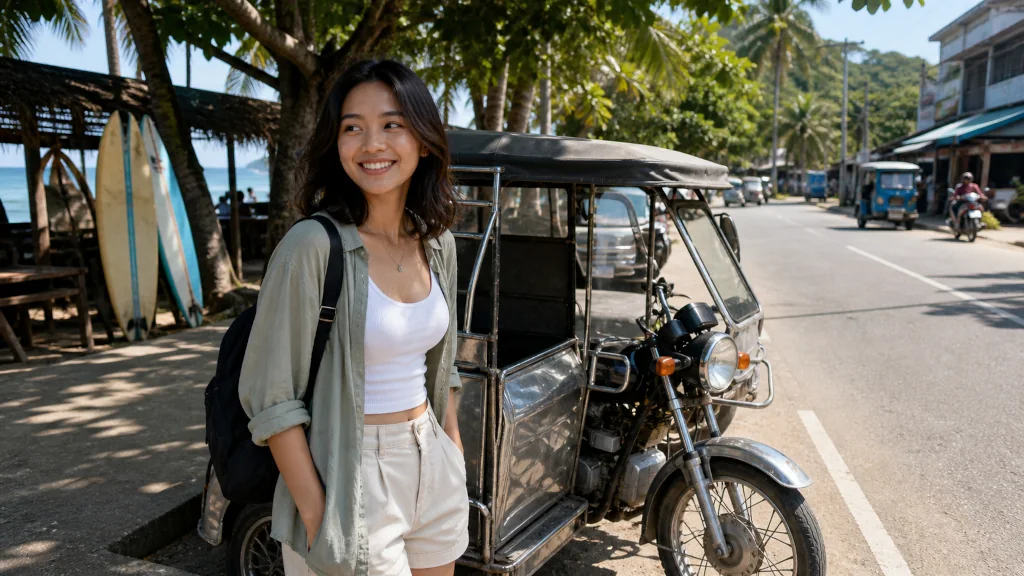 Tricycle and local road scene for how to get around La Union