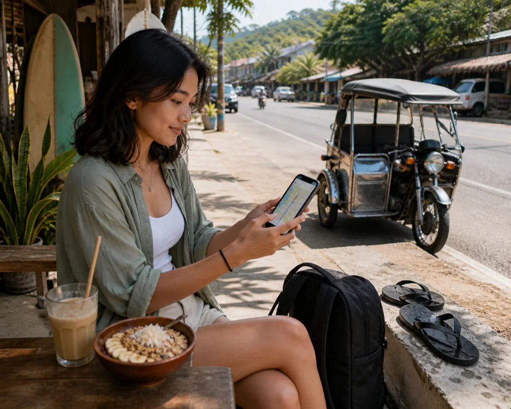 Traveler checking a destination screenshot for how to get around La Union