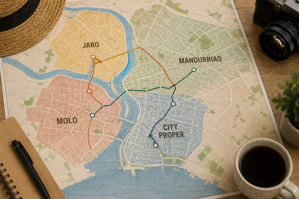 Iloilo City districts and route planning map for Iloilo City travel tips