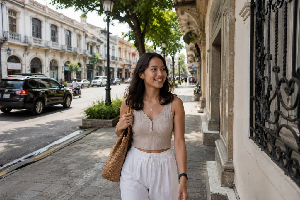 Mika enjoying a relaxed heritage walk for Iloilo City travel tips
