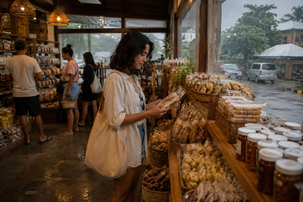 Indoor pasalubong stop in La Union during rainy weather