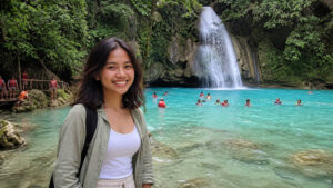 Kawasan Falls in Badian Cebu with turquoise water and green surroundings