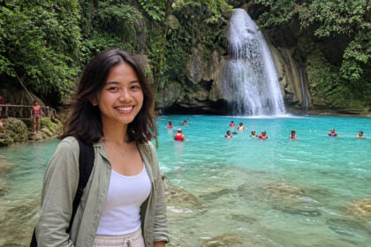 Kawasan Falls in Badian Cebu with turquoise water and green surroundings