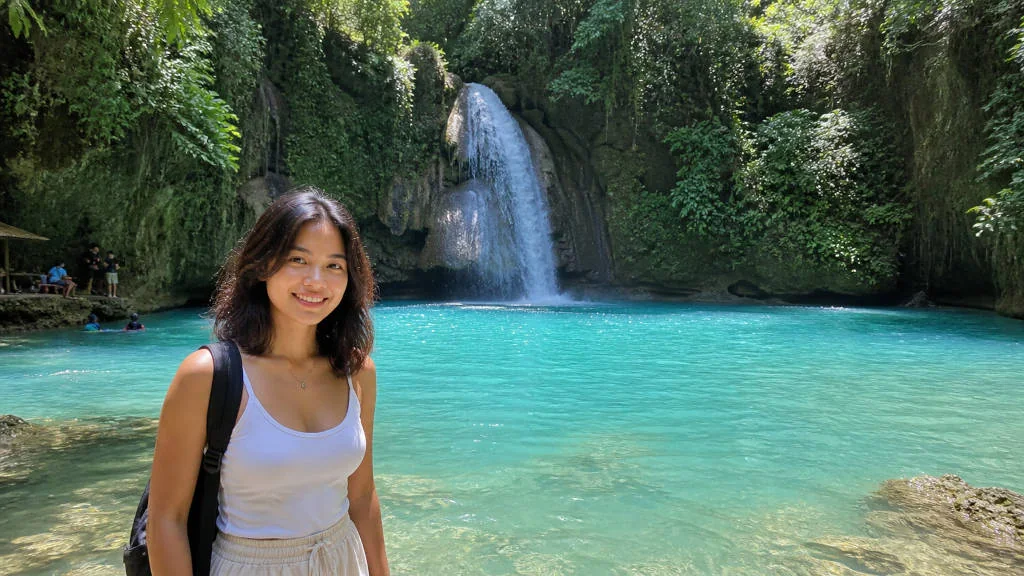 Kawasan Falls entrance fee guide with blue water in Badian Cebu