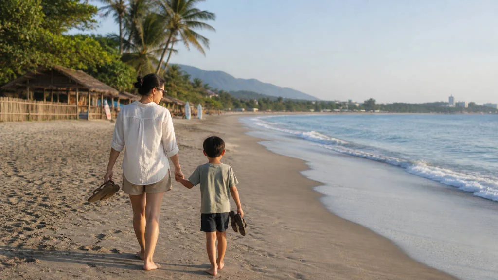 Early beach walk in La Union with Kids before the midday heat