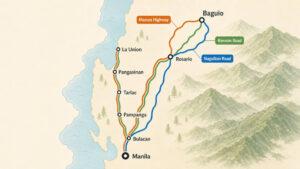 Simplified manila to baguio no expressway route corridors for cyclists and small motorcycles