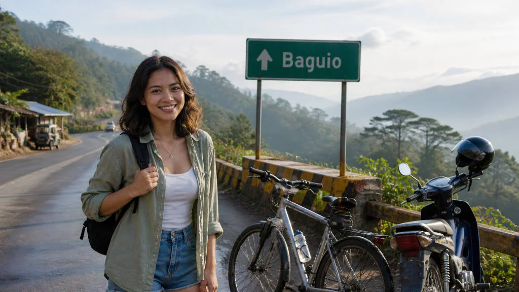 Small motorcycle and bicycle stop on the manila to baguio no expressway route