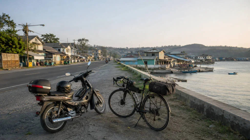 Small motorcycle planning the Manila to Hundred Islands motorcycle route near Lucap