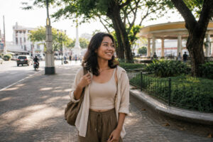 Mika enjoying free things to do in Cagayan de Oro on a simple budget walking day