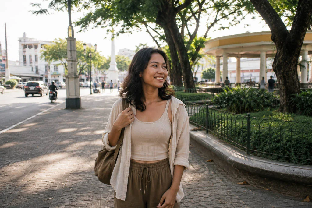 Mika enjoying free things to do in Cagayan de Oro on a simple budget walking day