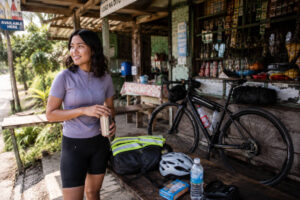 Mika with practical riding gear for a Manila to Subic no expressway route