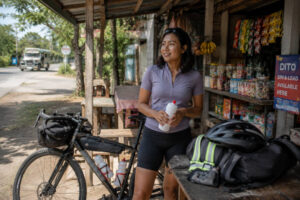 Mika prepared with practical riding gear for a Manila to Subic no expressway route
