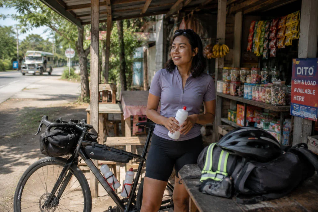 Mika prepared with practical riding gear for a Manila to Subic no expressway route