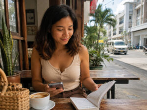 Mika Santos planning a Cebu City travel budget with a calm practical mood