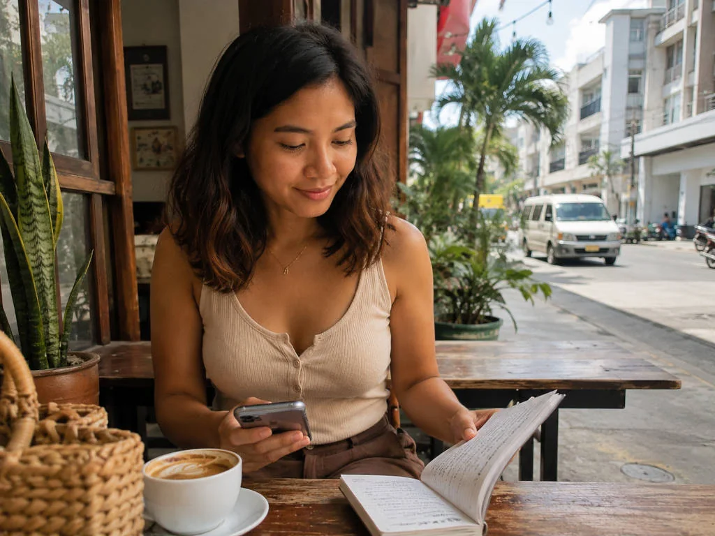 Mika Santos planning a Cebu City travel budget with a calm practical mood