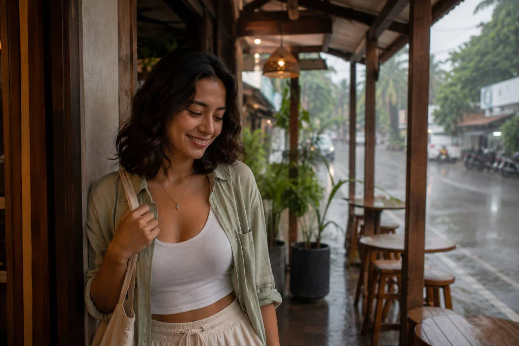 Mika Santos enjoying a calm La Union rainy day backup plan