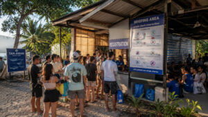 Oslob whale shark watching briefing center where visitors register before the boat ride