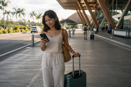 Traveler preparing for a Puerto Princesa to Cebu City flight with saved ticket details