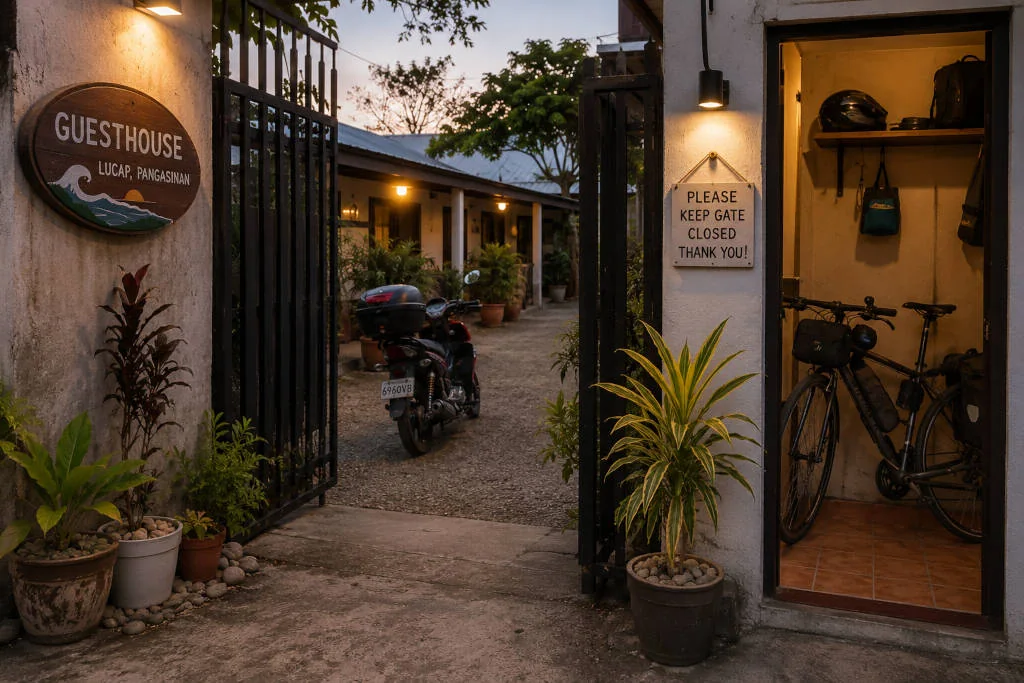 Secure parking near Lucap for the Manila to Hundred Islands motorcycle route
