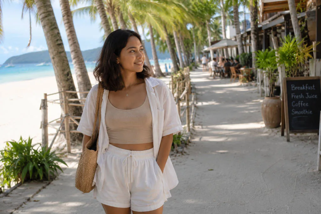 Mika Santos enjoying a calm solo travel Boracay cafe walk