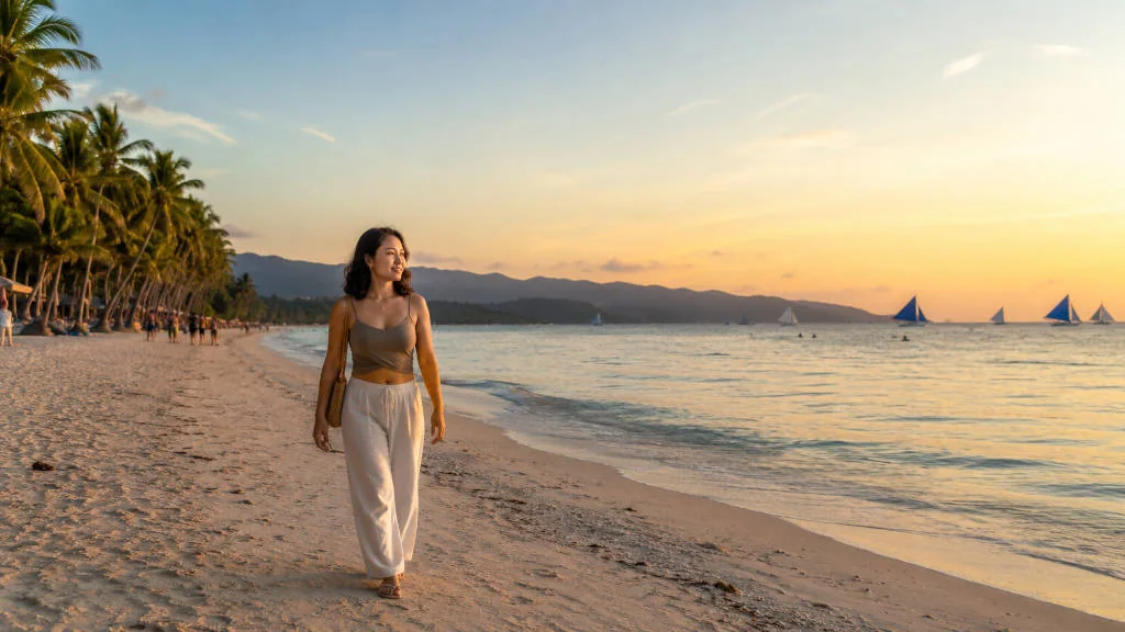 Solo travel Boracay safety-first beach walk on White Beach