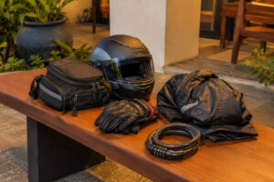 Where to stay in Subic for riders arrival checklist with helmet, lock, rain jacket, and travel bag