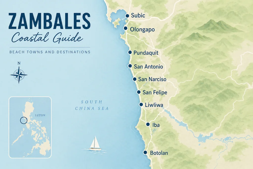 Map-style guide to where to stay in Zambales