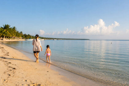 Bantayan Island with kids beach walk on a calm morning