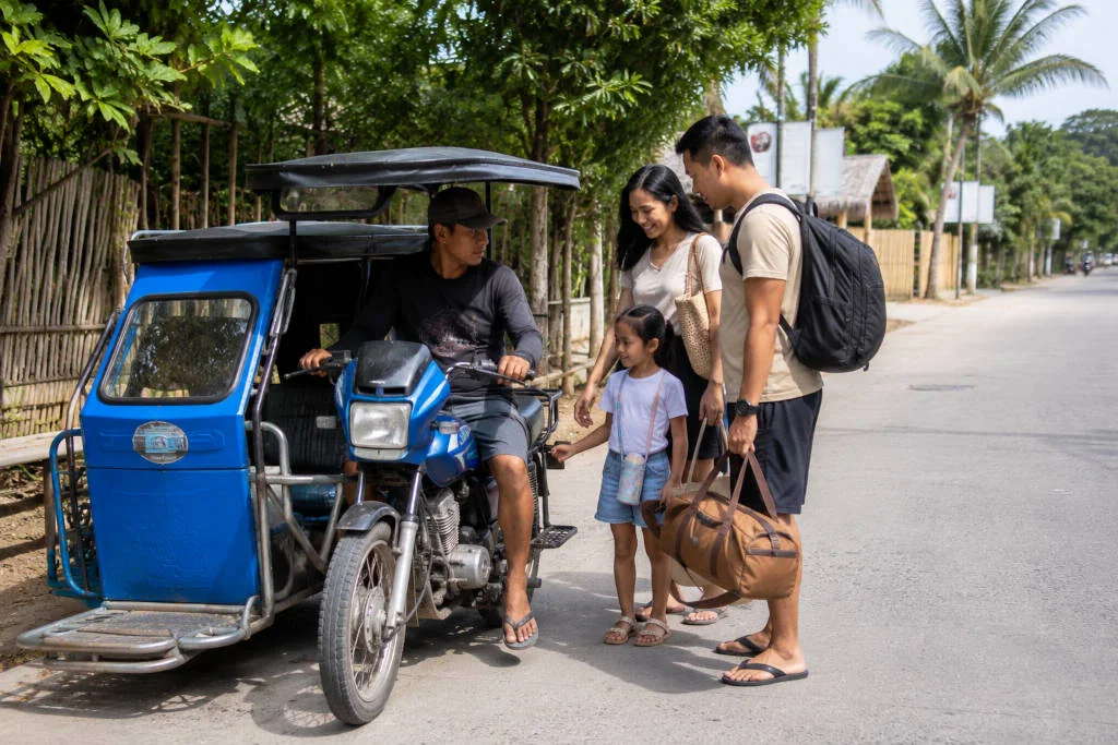 Getting around Bantayan Island by tricycle with children