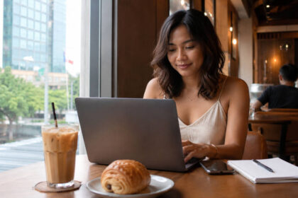 Best Cafes in Cebu City: Wi-Fi Reality and Chill Work Spots Laptop and iced coffee on a calm café table for best cafes in Cebu City