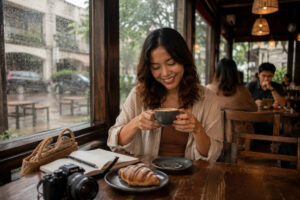 Rainy-day café stop showing flexible Bacolod travel planning