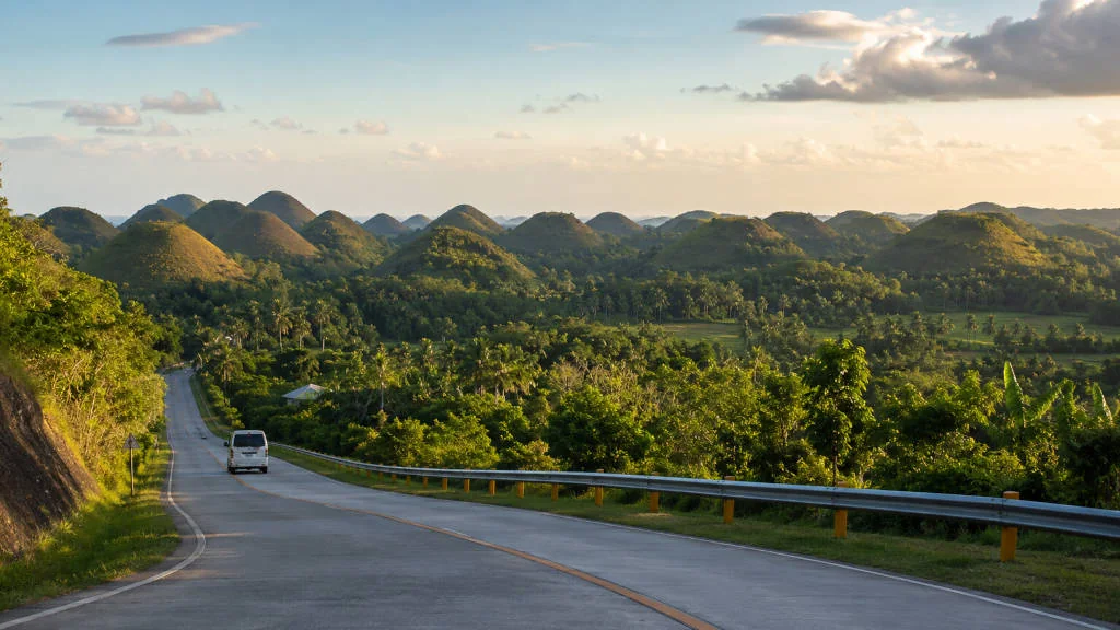 Bohol countryside tour route with inland scenery and Chocolate Hills landscape