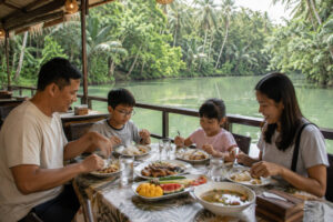 Loboc River lunch break during Bohol countryside with kids