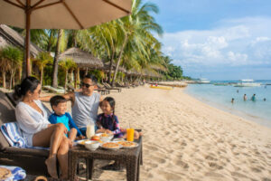 Family-friendly Bantayan Island beach with easier food and shade access
