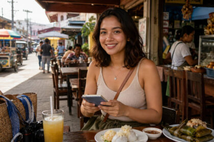 Traveler using Hiligaynon travel phrases in Iloilo and Bacolod.