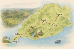 Route planning points for how to get around Bohol countryside from Panglao and Tagbilaran