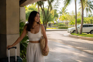 Mika smiling while waiting for local transport in Mactan