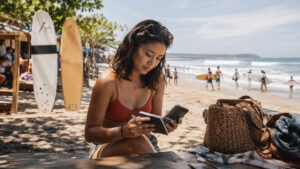 La Union travel budget planning near surfboards in San Juan