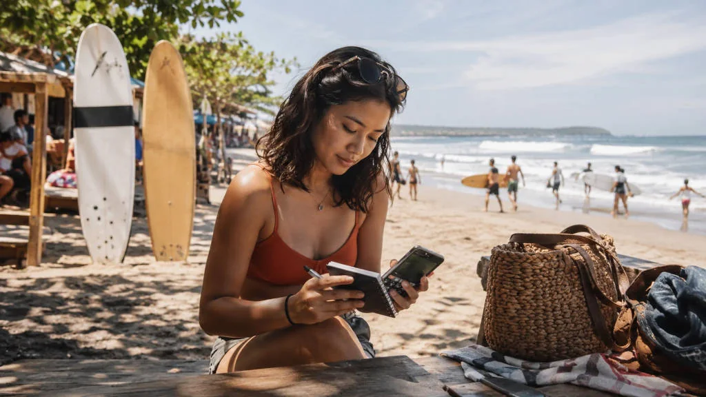 La Union travel budget planning near surfboards in San Juan