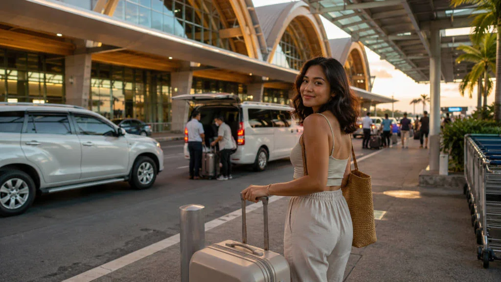 Traveler with luggage preparing for a mactan cebu airport to mactan resorts transfer
