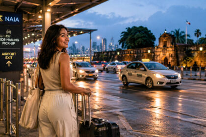 First-time traveler preparing for a NAIA to Intramuros transfer with luggage