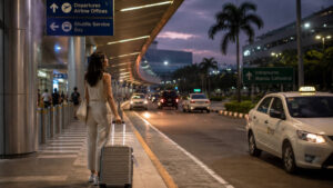 Mika preparing for a NAIA to Intramuros transfer with luggage