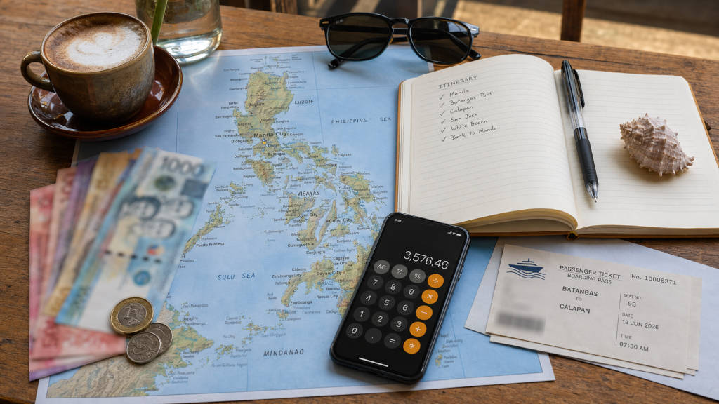 Philippines budget travel report planning table with map pesos and travel notes