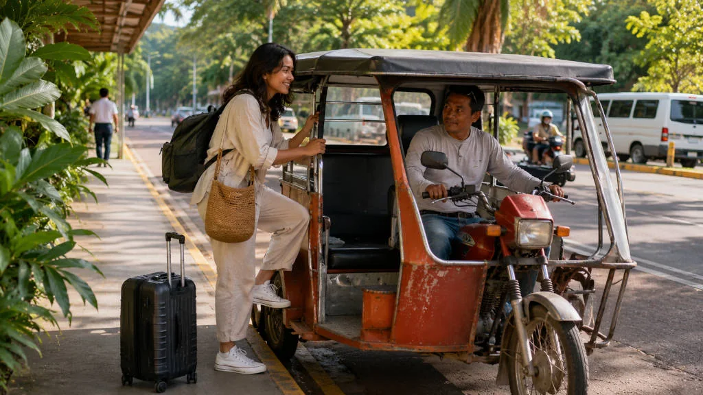 Tricycle option for Puerto Princesa Airport to city center with light luggage